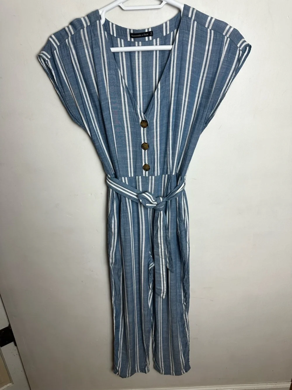 Abercrombie & Fitch Jumpsuit Women's Size Small Pockets Elastic Waist Blue